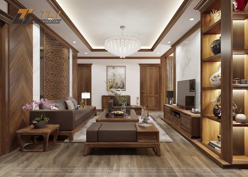 thiết kế nội thất bằng gỗ óc chó