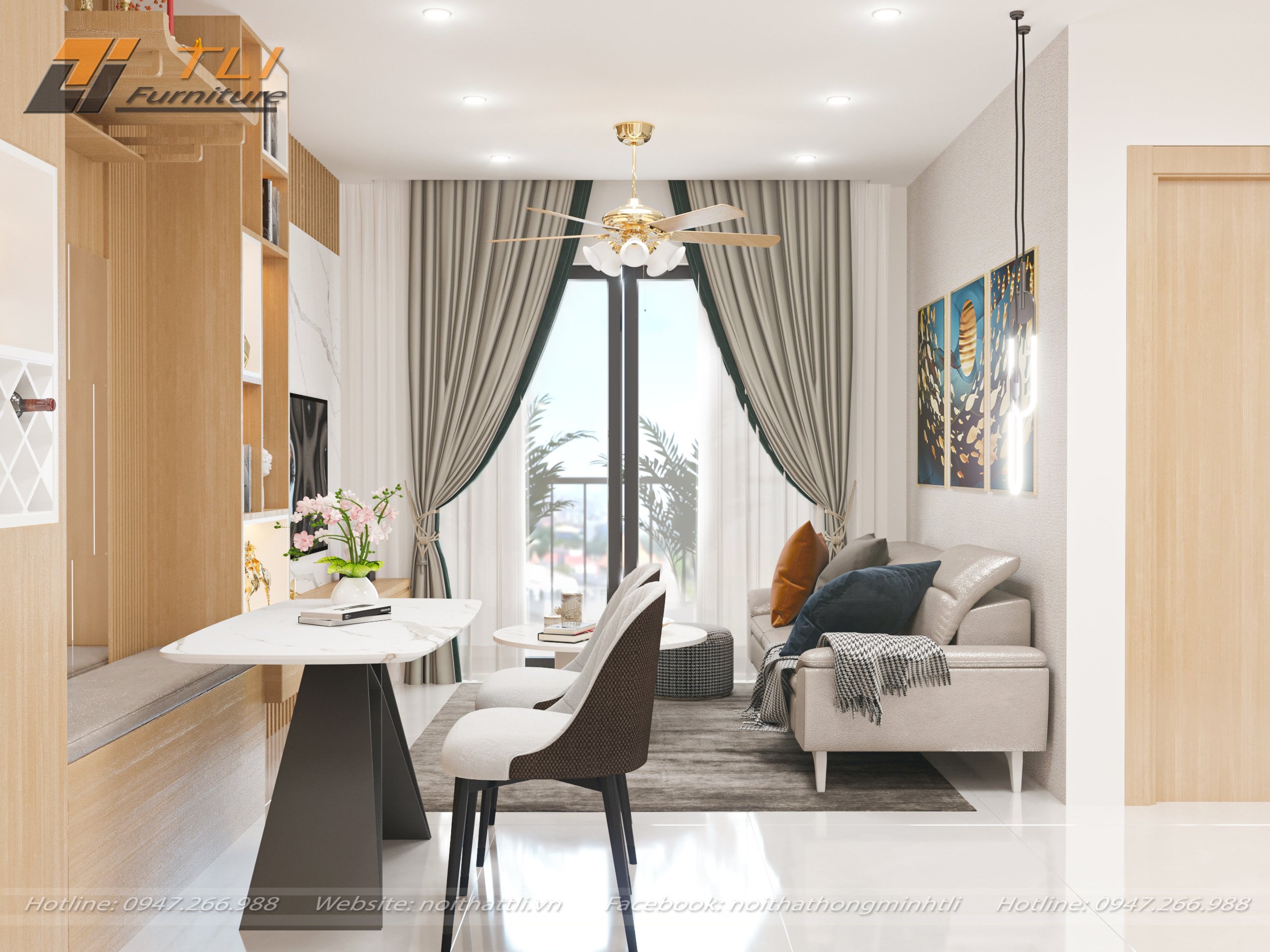 Mẫu thiết kế phòng khách liền phòng bếp
